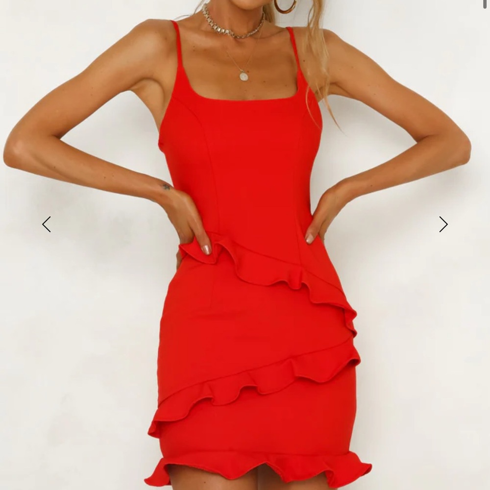 Hello Molly Through the Dark Dress Red Ruffle Bodycon Mini Dress Size S
